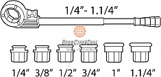 Диапазон применения клуппа трубного ручного Super-Ego 600 Set Compact 3/8"-1/2"-3/4"-1"-1 1/4" BSPT R